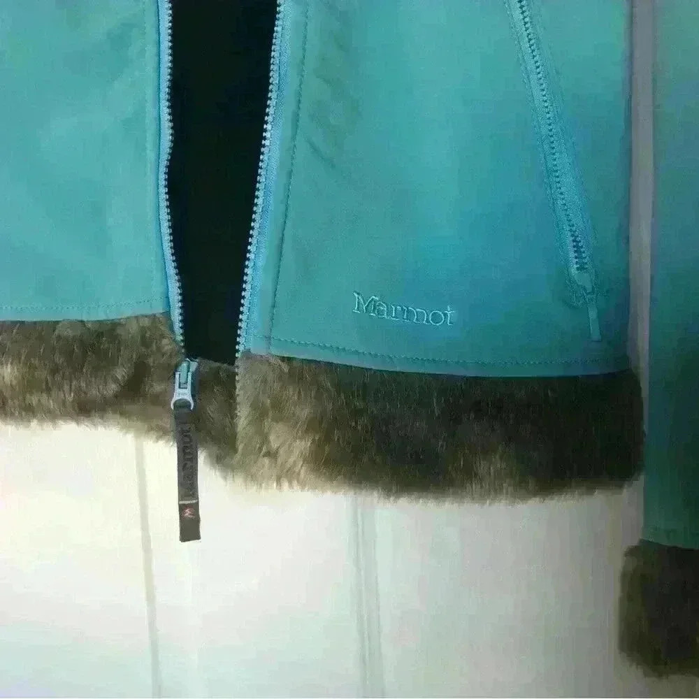 Marmot Womens Blue S/P Jacket - Faux Fur Lined Great Shape Winter Coat - Picture 3 of 6